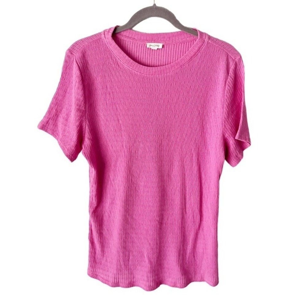 Anthropologie Pilcro Textured Rib Layering Tee Bright Pink Size XL